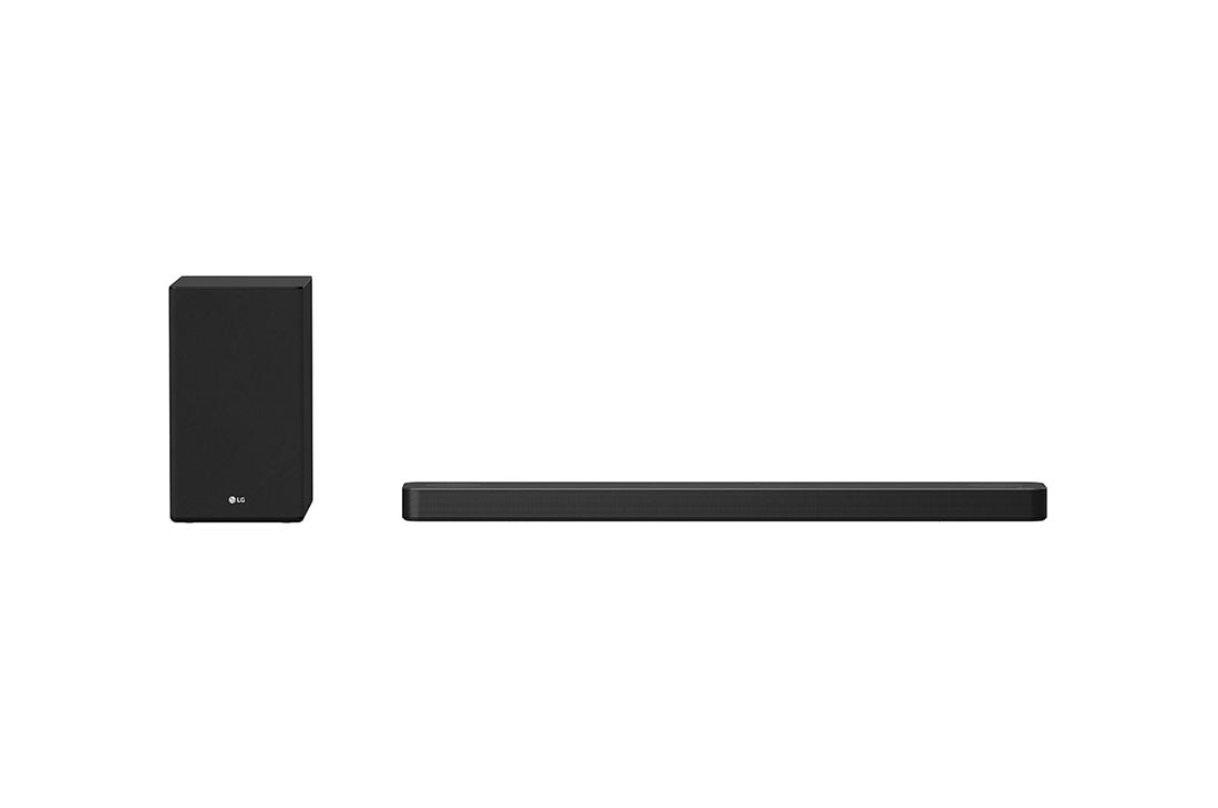 LG SN8Y 3.1.2 kan. SoundBar s Dolby Atmos® i MERIDIAN tehnologijom, prikaz prednje strane s niskofrekvencijskim zvučnikom, SN8Y