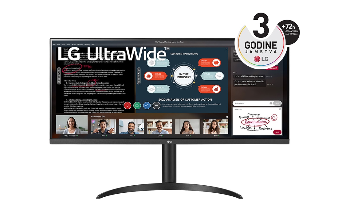 LG Monitor 21:9 UltraWide™ Full HD IPS od 34 inča s tehnologijom AMD FreeSync™, prikaz prednje strane, 34WP550-B