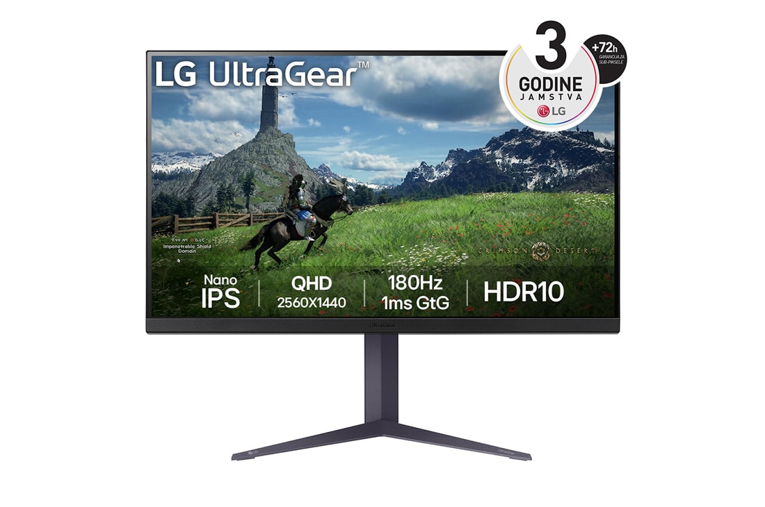 LG 32'' UltraGear™ IPS 16:9 omjer slike QHD gaming monitor s brzinom osvježavanja od 180 Hz, prikaz prednje strane, 32GS85Q-B