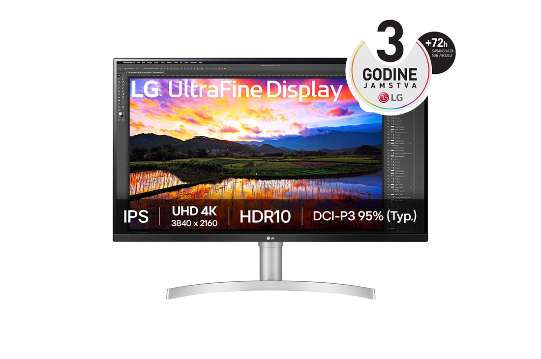 LG 32” UltraFine™ omjer slike 16:9 4K IPS monitor s brzinom osvježavanja od 60 Hz, Prikaz prednje strane, 32UN650K-W