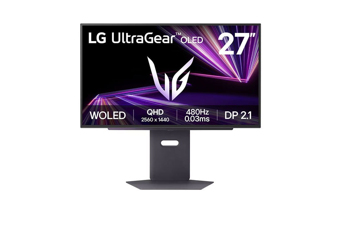 LG 27” UltraGear™ OLED 16:9 omjer slike QHD gaming monitor s brzinom osvježavanja od 480 Hz, prikaz s prednje strane, 27GX790A-B