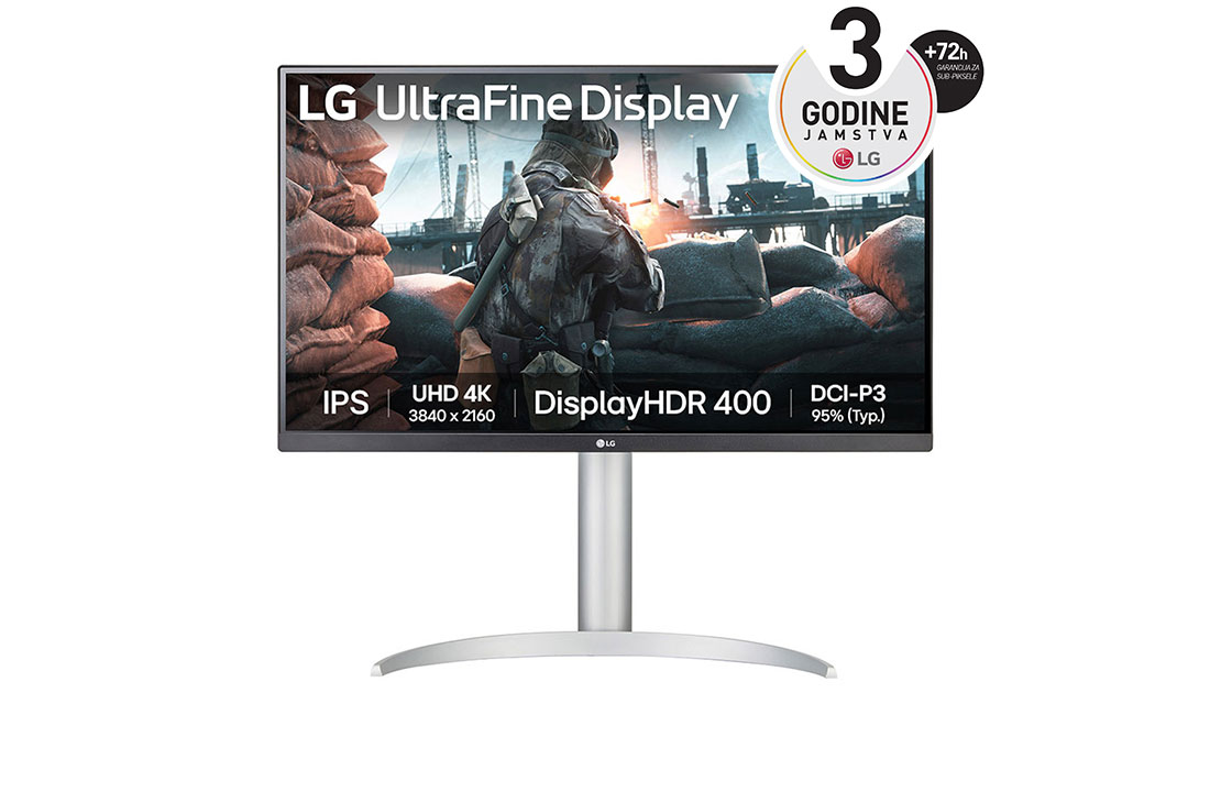 LG 27” UltraFine™ omjer slike 16:9 4K IPS monitor s brzinom osvježavanja od 60 Hz, Prikaz s prednje strane, 27UP650K-W