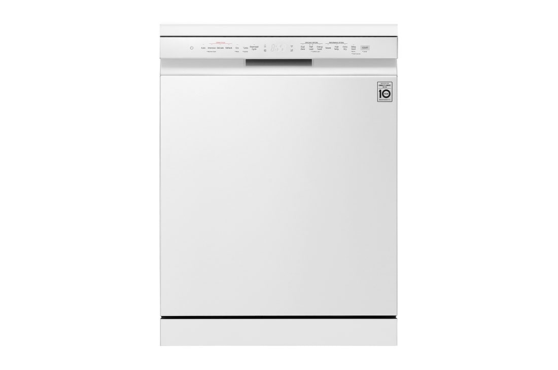 LG QuadWash™ perilica posuđa s TrueSteam™ tehnologijom pranja vodenom parom, 14 kompleta posuđa, ThinQ™, WiFi funkcija, front view, DF243FWS