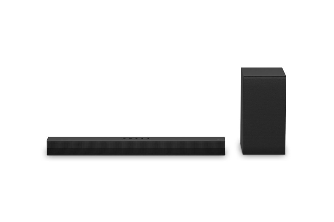 LG Soundbar s 2.1-kanalskim zvučnikom S40T za televizor, Prikaz prednje strane  LG Soundbara S40T i niskofrekventnog zvučnika (subwoofer), S40T