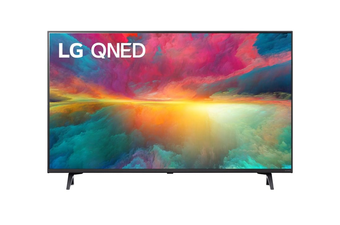 LG Pametni televizor LG QNED 77 od 43 inča u 4K tehnologiji 2023, Prikaz prednje strane televizora LG QNED s nadograđenom slikom i na njoj logotip proizvoda, 43QNED773RB