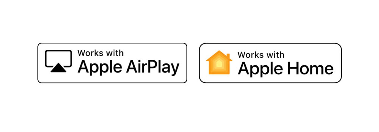 Лого на „Works with Apple AirPlay“ (Работи с Apple AirPlay) Лого на „Works with Apple Home“ (Работи с Apple Home).