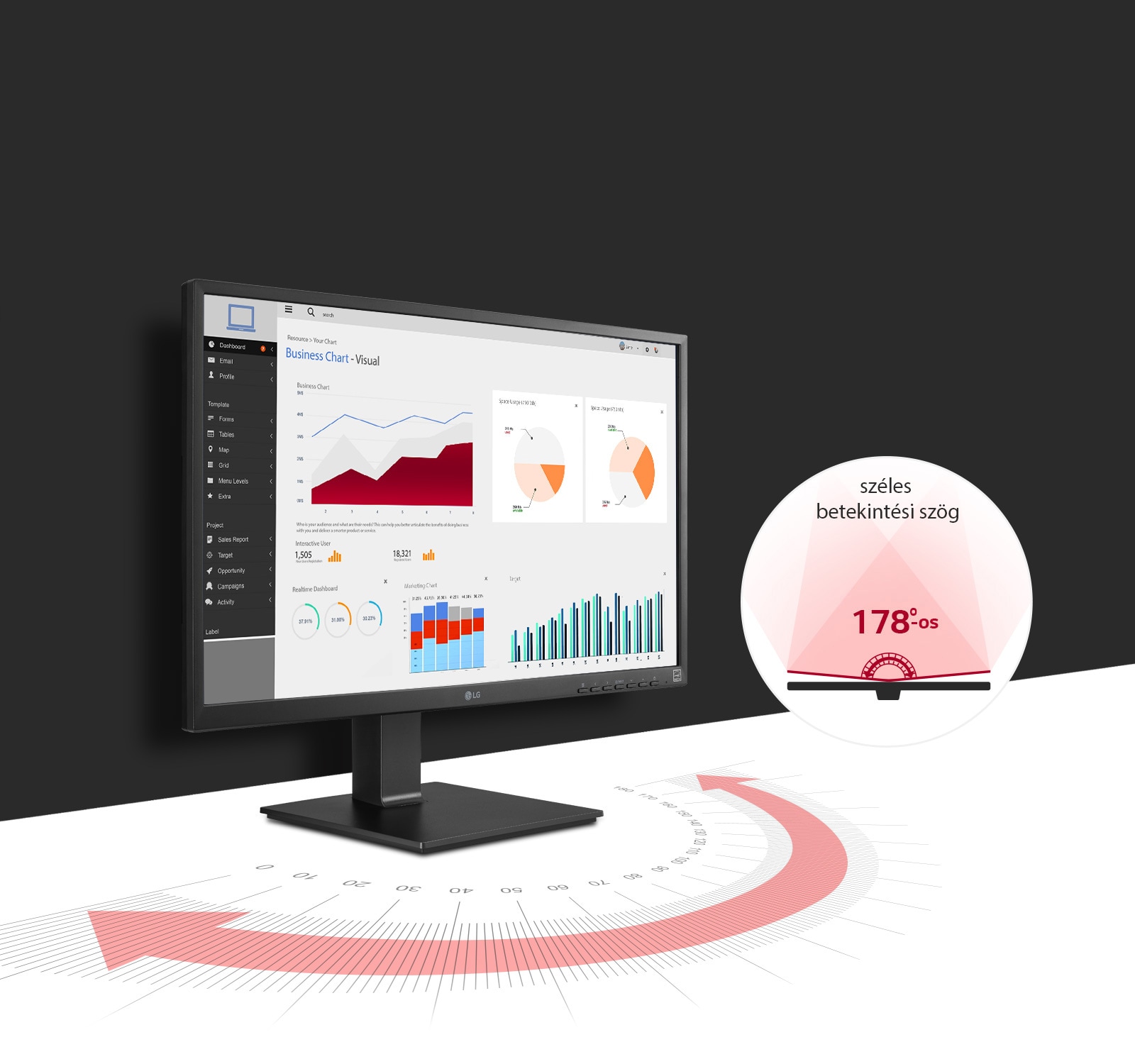 Az IPS-technológiának köszönhetően az LG monitora 178̊-os széles betekintési szöget kínál