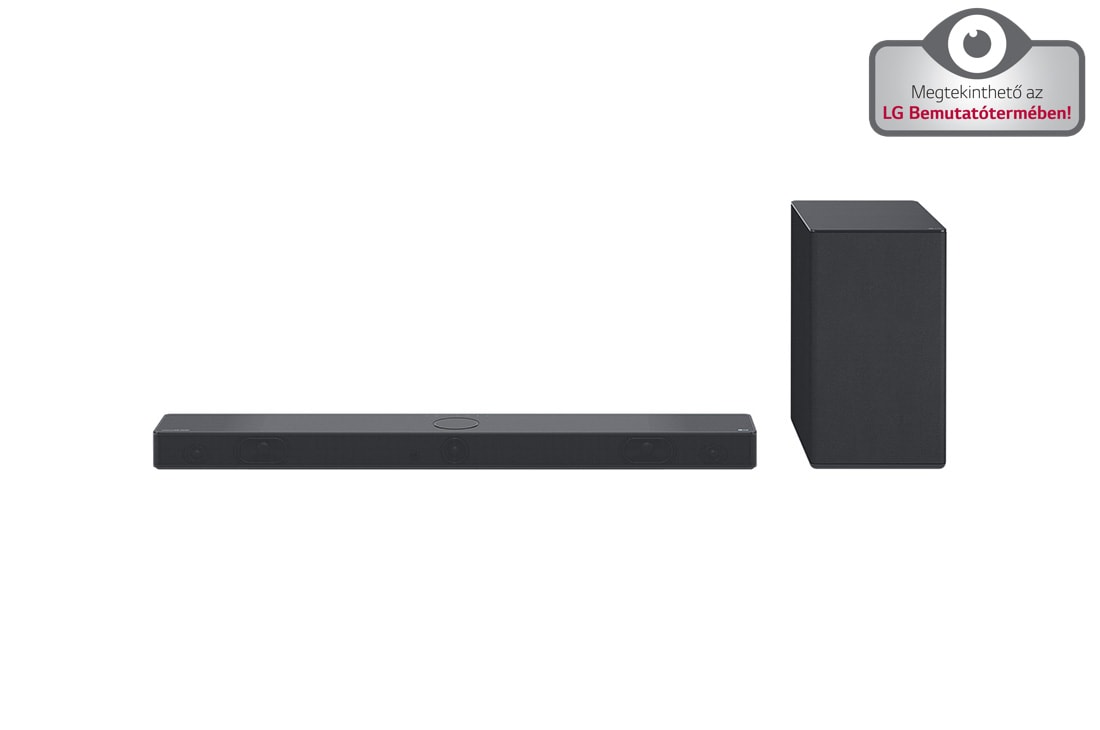 LG SC9S 3.1.3 Dolby Atmos soundbar, A hangprojektor és a mélynyomó térbeli elölnézete, SC9S
