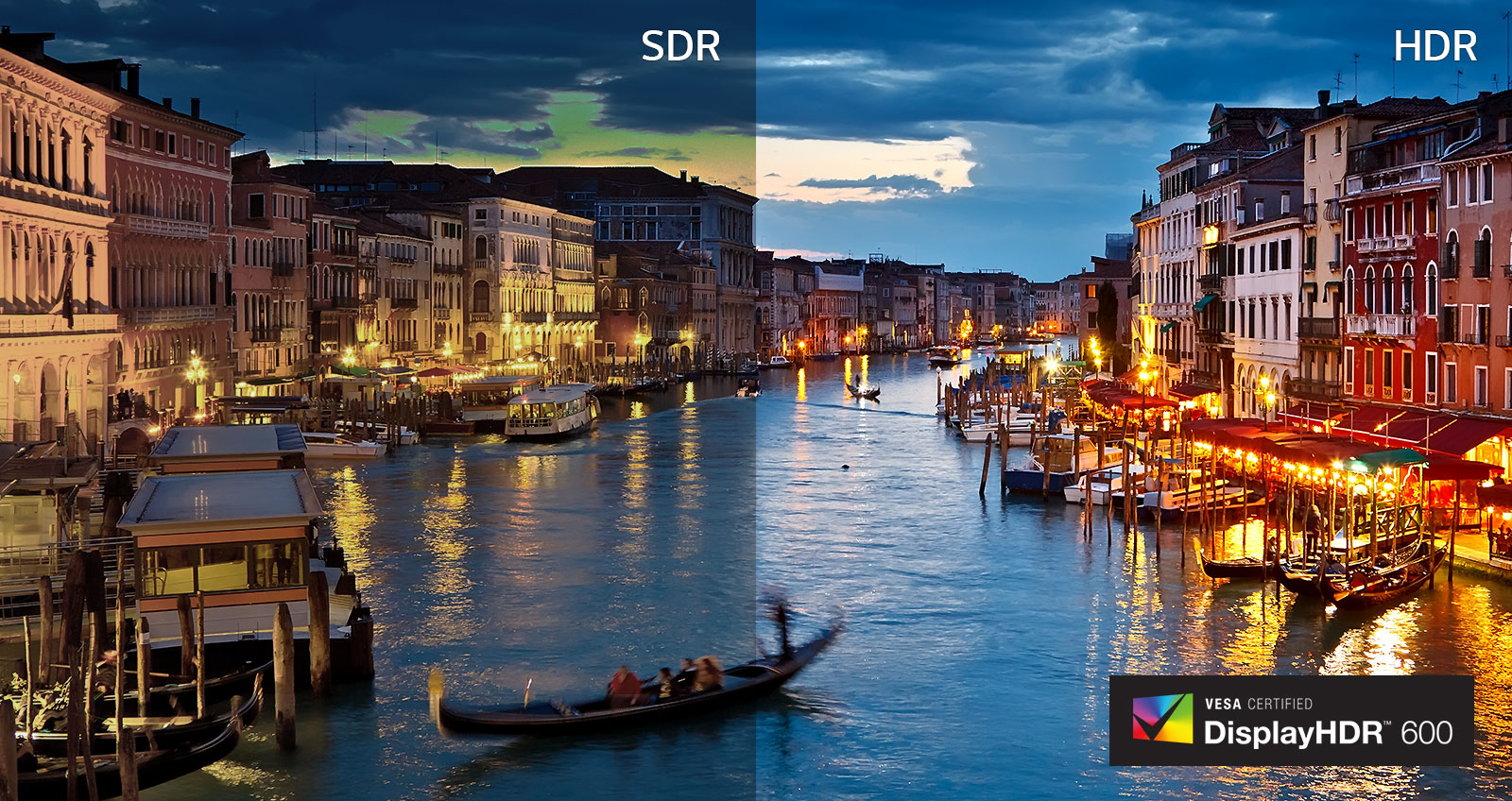 Kép:SDR kontra HDR (LOGÓ kép) VESA CERTIFIED  I  DisplayHDR™ 600