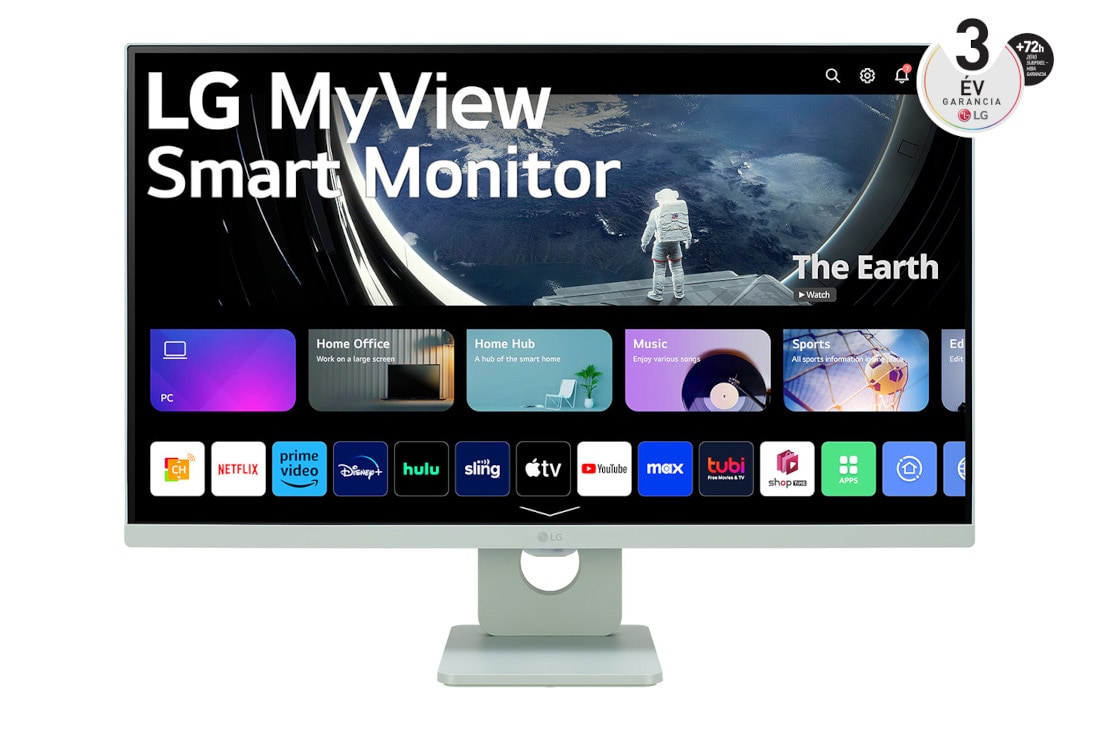 LG 27”-os 16:9 képarányú MyView Smart Monitor webOS platformmal, 27SR50F-G elölnézet, 27SR50F-G