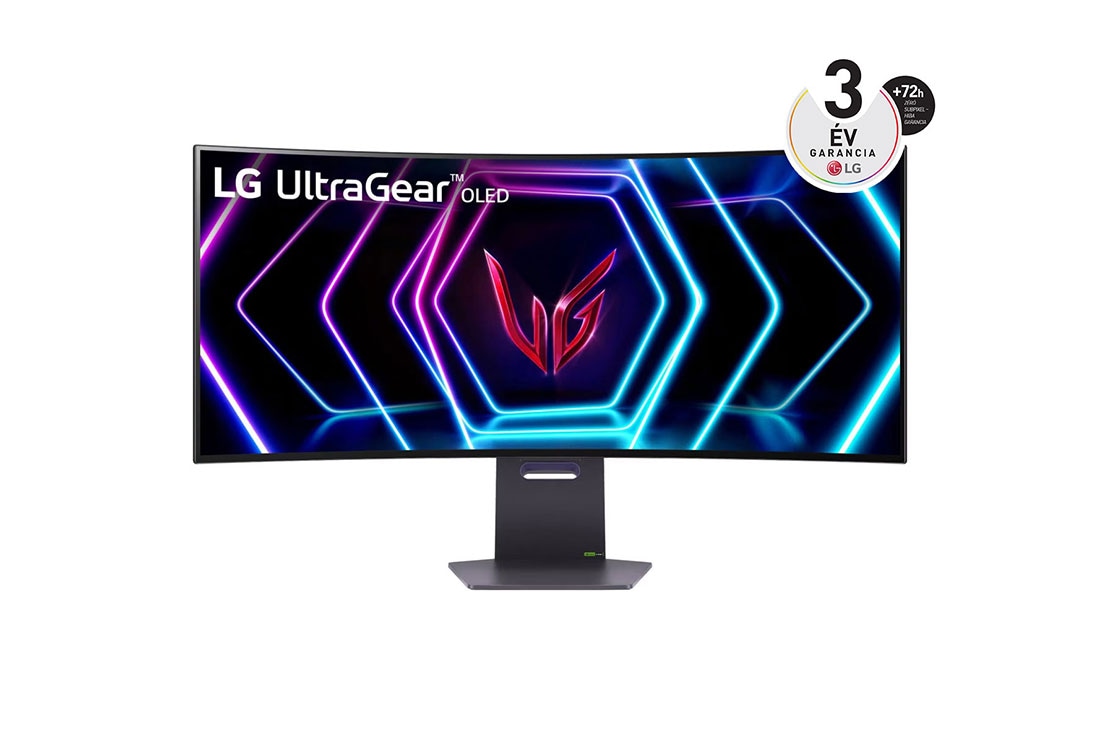 LG 39”-os UltraGear™ OLED 21:9 képarányú QHD, ívelt gaming monitor 240 Hz-es képfrissítési sebességgel, elölnézet, 39GS95QE-B