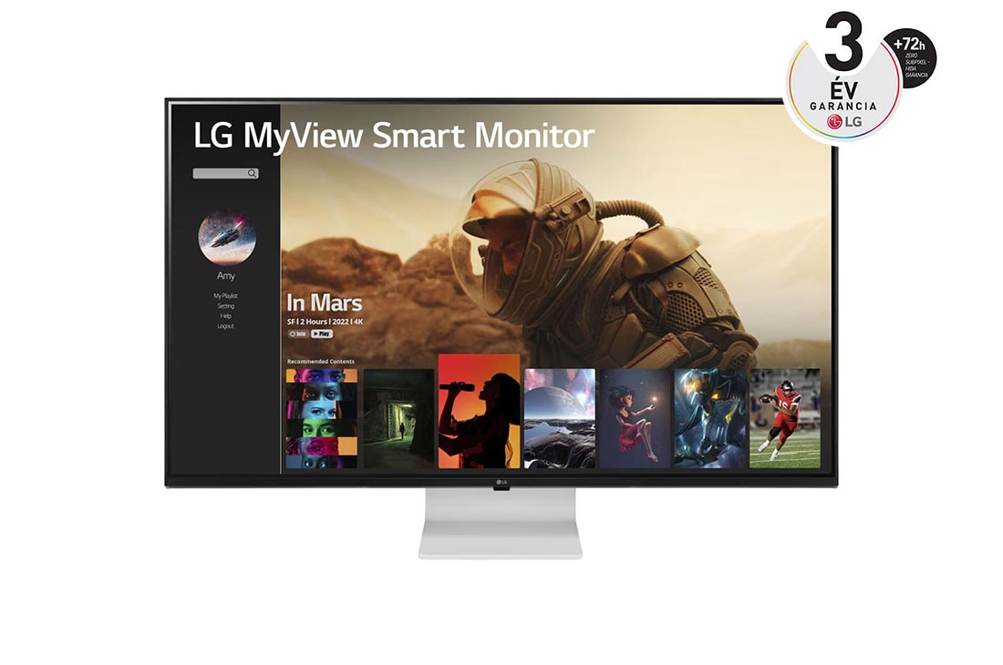LG 43''-os 16:9 képarányú 4K UHD IPS MyView Smart monitor webOS platformmal, elölnézet, 43SQ700S-W