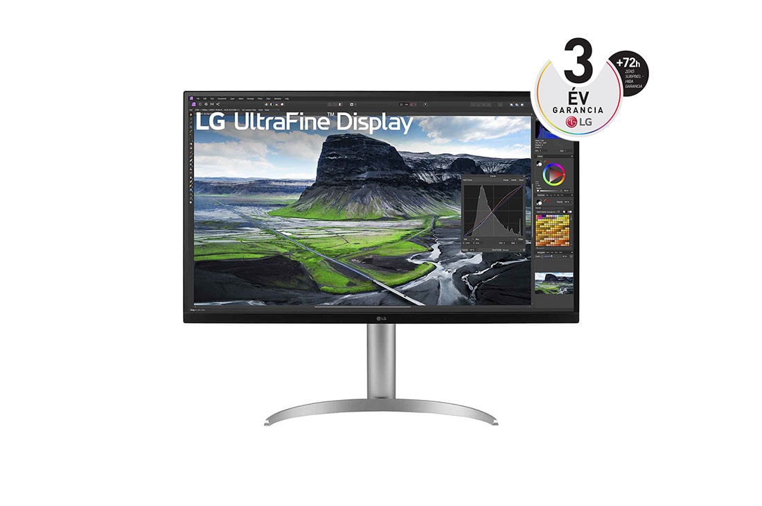 LG 32”-os UltraFine™ 16:9 képarányú 4K IPS monitor 60 Hz-es képfrissítési sebességgel, elölnézet, 32UQ850V-W