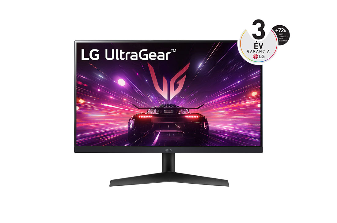 LG 24”-os UltraGear™ IPS 16:9 képarányú FHD gaming monitor 180 Hz-es képfrissítési sebességgel, elölnézet, 24GS60F-B