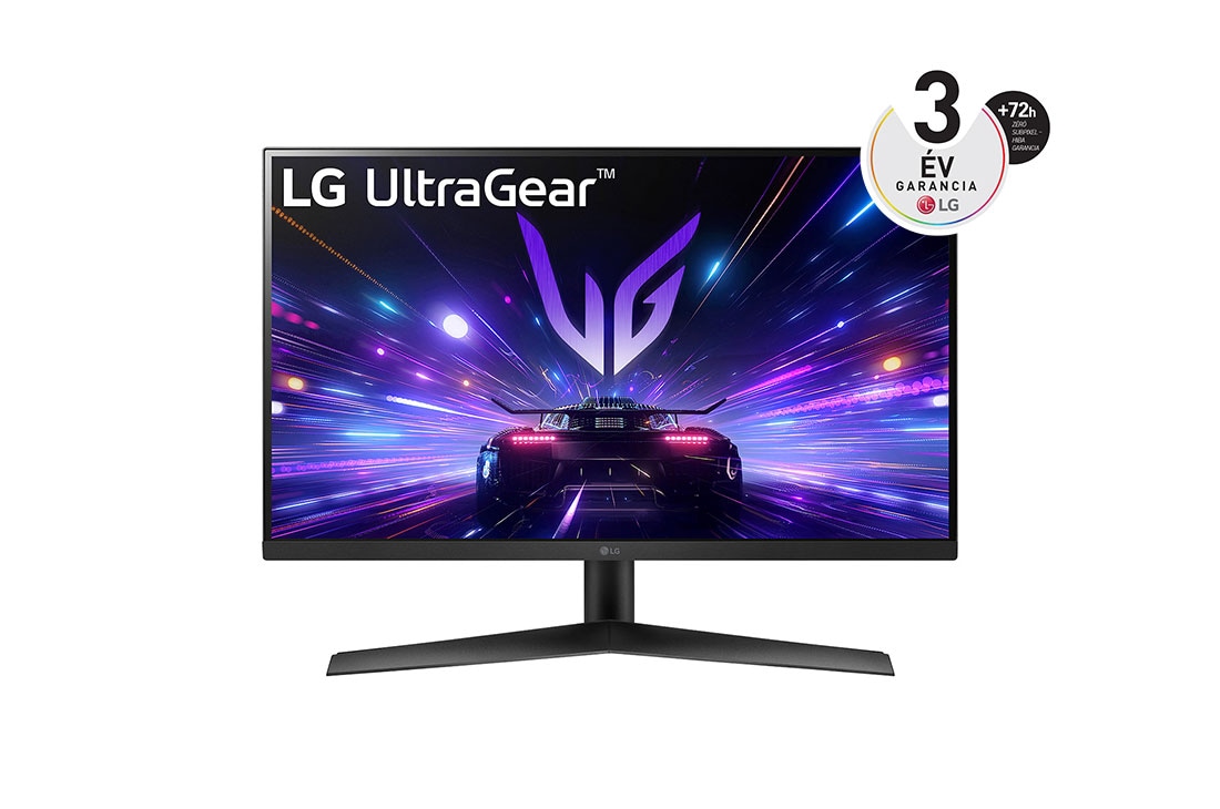 LG 27”-os UltraGear™ IPS 16:9 képarányú FHD gaming monitor 180 Hz-es képfrissítési sebességgel, elölnézet, 27GS60F-B