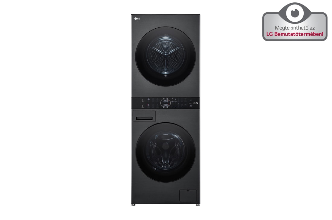 LG  WashTower™, 12/10 kg, max. 1400 ford./perc,  Steam™, TurboWash™360, Automatikus kondenzátortisztítás és ThinQ™ WiFi funkció, WT1210BBF