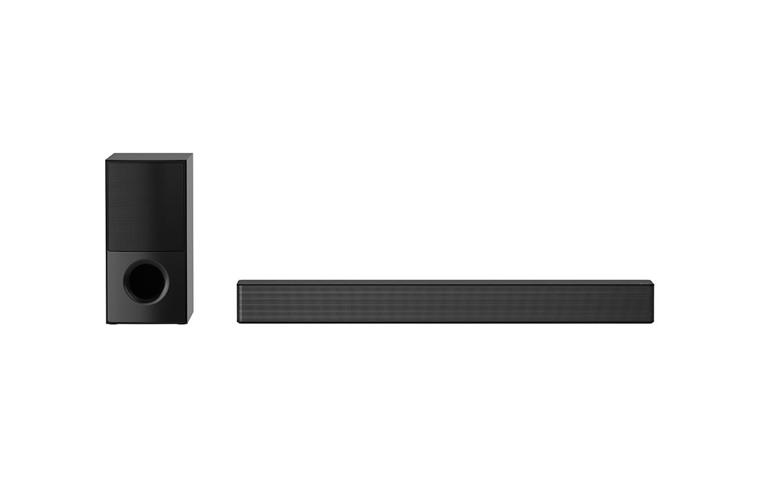 LG Soundbar לטלוויזיה, מדגם SNH5, 600W, עם Dolby Digital ערוץ 4.1, מבט קדמי עם סאב-וופר ורמקול אחורי המקרין מעלה, SNH5
