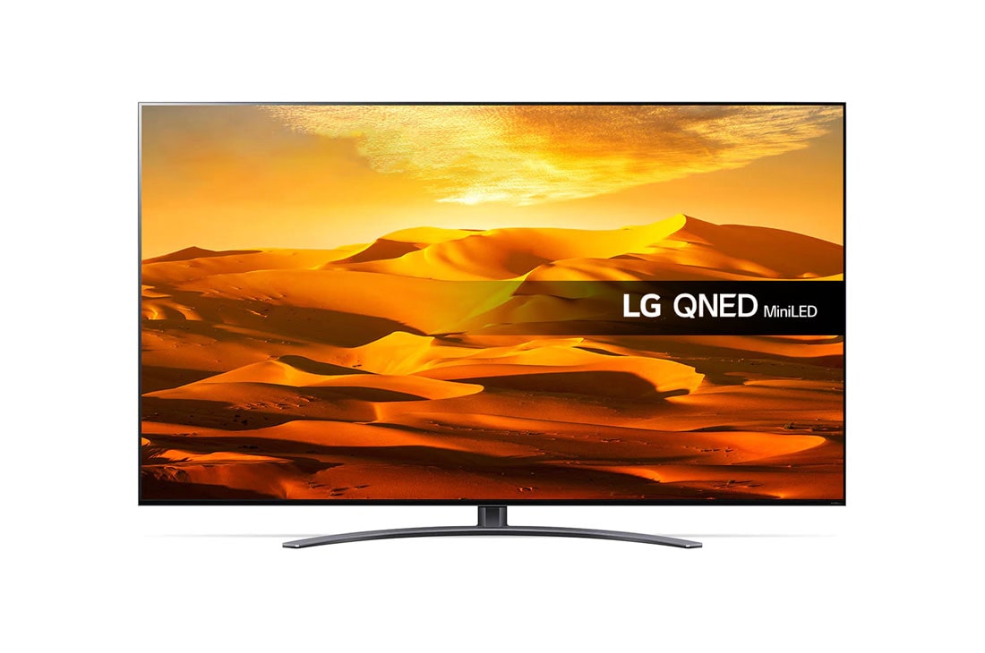 LG QNED91 65 Inch 4K Smart QNED MiniLED UHD webOS 22 ThinQ AI TV, front view with infill image, 65QNED916QA