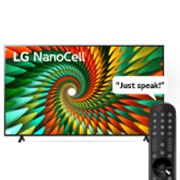 LG ال‌جی،LG Nanocell ، تلویزیون 75 اینچ سری NANO77R، تکنولوژی هوشمند AI ThinQ، سیستم عامل WebOS، کیفیت 4k، کنترل جادویی، زبان طراحی 3side cinema، تکنولوژی AI Sound Pro (5.1.2ch)، توانایی نمایش محتوای HDR با فرمتHLG، پایه دو طرفه، جدید 2023 , نمای جلو از تلویزیون LG NanoCell, 75NANO776RA, thumbnail 6