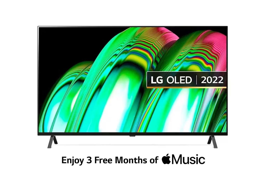 LG تلفزيون OLED A2  بحجم 55 بوصة من LG، تصميم سينمائي بدقة 4K والمزود بتقنية  Cinema HDR ونظام تشغيل webOS بالإضافة الى تقنية ThinQ AI  للتلفزيون الذكي وتقنية تعتيم البكسل وتصميم حواف رفيعة., منظر أمامي , OLED55A26LA