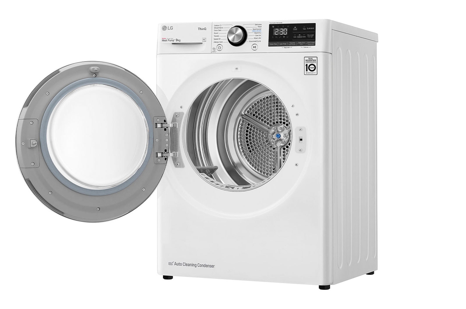 LG نشافة  توفير الطاقة بالمضخة الحرارية 9كغم لون أبيض, الجهة اليمنى مفتوحة, RC10V7WDK