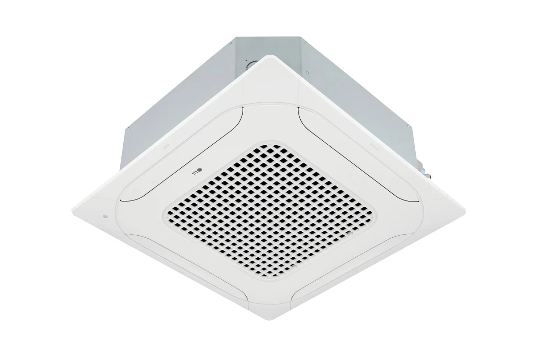 LG  Ceiling Cassette,  4-Way Cassette_Inverter_H/P (1Φ), 18kBtu, LG Ceiling Concealed Duct is a gray rectangular parallelepiped with some air inlets on the right side and an air outlet vent on the front., ATNW30GPLS1 ENWTJRD + ATUW30GPLS1 ENWTMEA