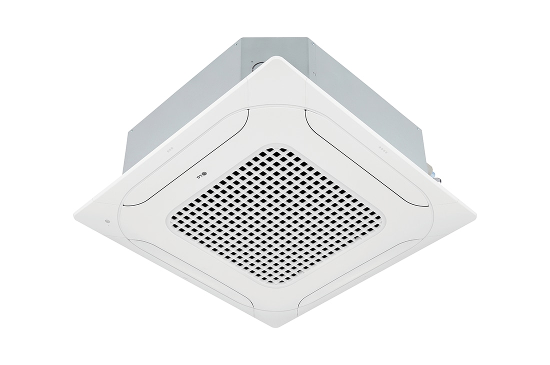 LG  Ceiling Cassette,  4-Way Cassette_Inverter_H/P (1Φ), 18kBtu, LG Ceiling Concealed Duct is a gray rectangular parallelepiped with some air inlets on the right side and an air outlet vent on the front., ATNW18GPLS1 ENWTJRD + ATUW18GPLS1 ENWTMEA