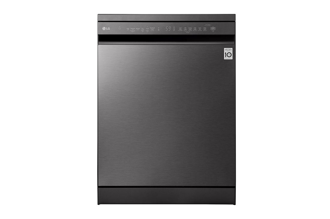 LG QuadWash™ Dishwasher, 14 Place Settings, EasyRack™ Plus, Inverter Direct Drive, ThinQ, Black color, front view, DFC513FD