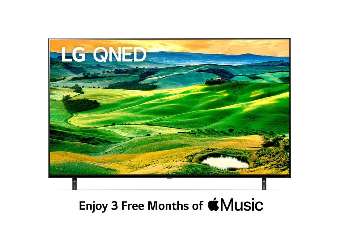 LG QNED Real 4K Quantum dot  technology color LED TV 55 inch QNED80 series, cinema screen design 4K cinema HDR, front view with infill image, 55QNED806QA