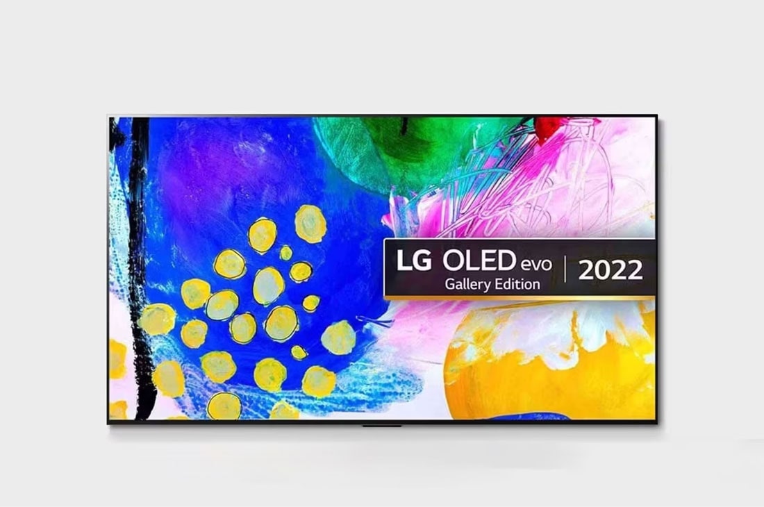 LG OLED evo TV 77 Inch G2 Series, wall mount ,4K Cinema HDR, Front view with LG OLED evo Gallery Edition on the screen, OLED77G26LA