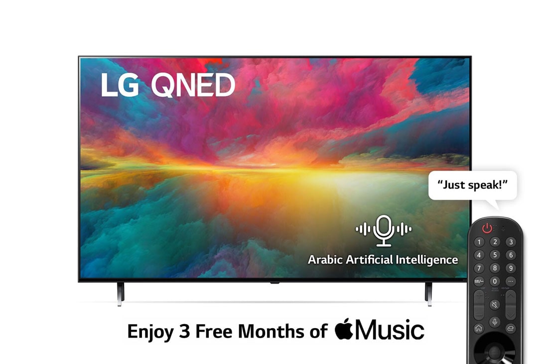 LG, Quantum Dot Nanocell Colour Technology QNED TV, 55 inch QNED75R series, WebOS Smart AI ThinQ, Magic Remote, 3 side cinema, HDR10, HLG   , AI Sound Pro (5.1.2ch), 2 Pole stand, 2023 New, A front view of the LG QNED TV with infill image and product logo on, 55QNED756RB