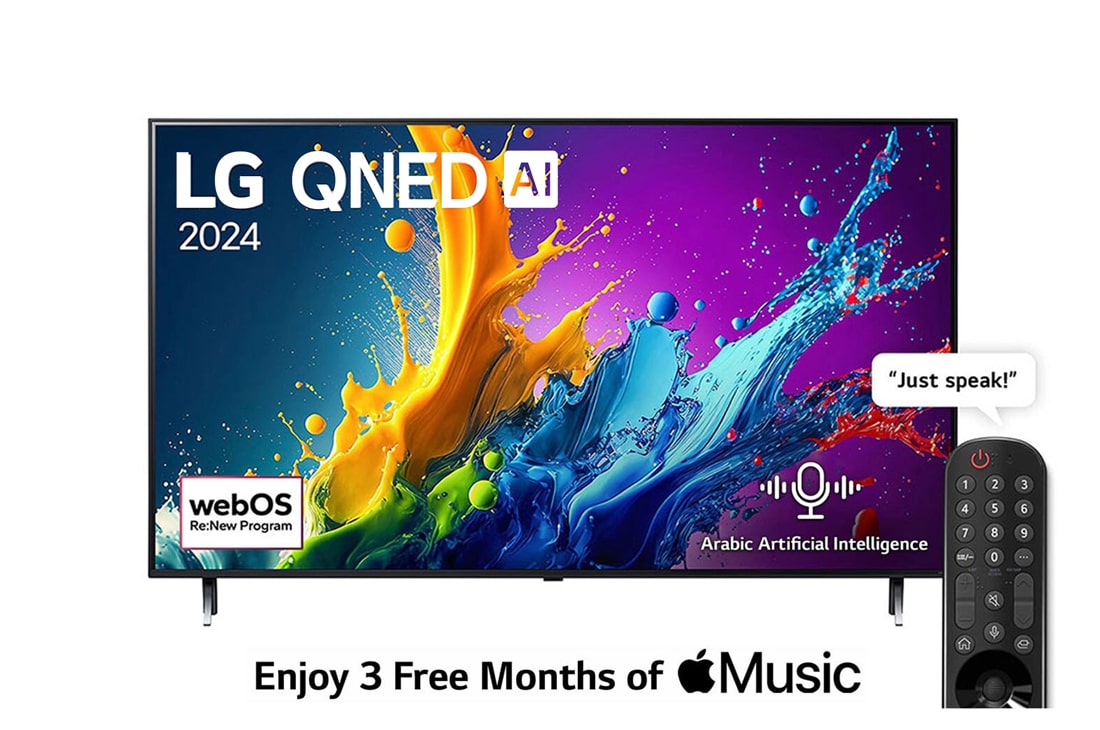 LG 55 Inch LG QNED AI QNED80T 4K Smart TV AI Magic remote HDR10 webOS24 - 55QNED80T6B (2024), 55QNED80T6B