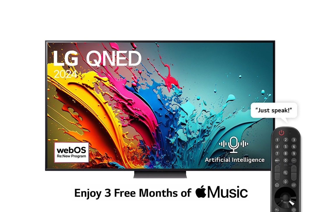 LG 75 Inch LG QNED QNED86 4K Smart TV AI Magic remote HDR10 webOS24 - 75QNED86T6A (2024), Front view , 75QNED86T6A