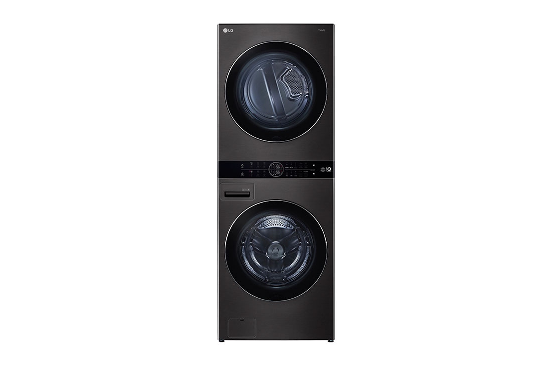 LG Single Unit Front Load 12/10kg LG WashTower™ with Centre Control™,  Black Steel color, Front View, WT1310BRP