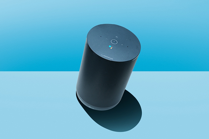 LG XBoom AI ThinQ speaker is showing up on blue background color