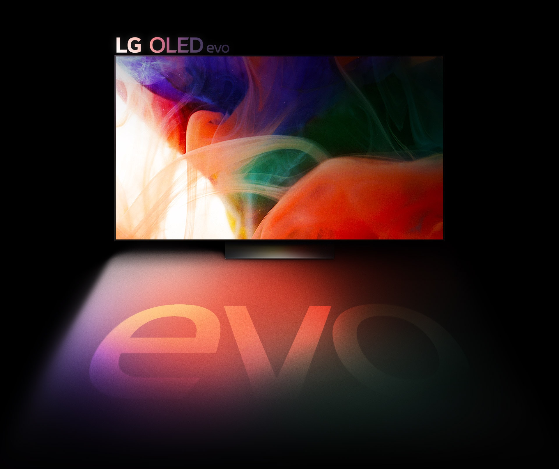 A colorful abstract image is shown on an LG OLED evo TV