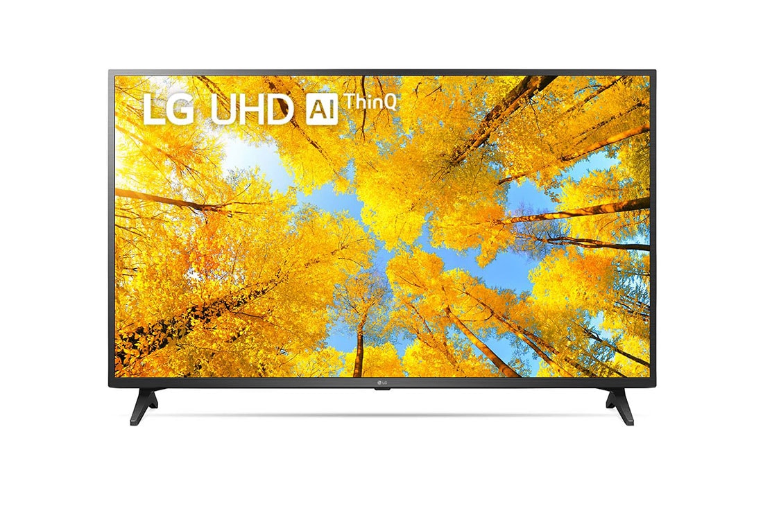 LG UQ75 55 inch 4K Smart UHD TV, A front view of the LG UHD TV with infill image and product logo on, 55UQ7550PSF