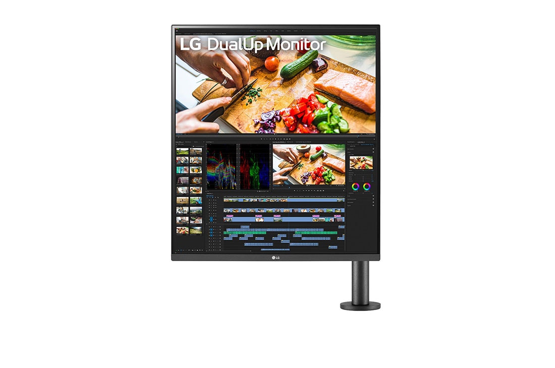 LG 27,6 colių 16:18 DualUp monitorius su „Ergo“ stovu ir „USB Type-C™“ jungtimi, vaizdas iš priekio, monitoriaus petys dešinėje, 28MQ780-B