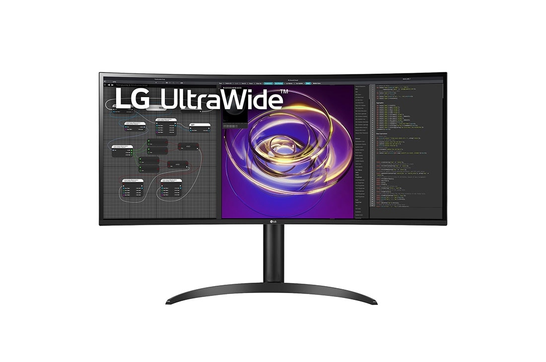 LG 34 col. 21:9 lenktas „UltraWide™“ QHD (3440 × 1440) monitorius, vaizdas iš priekio, 34WP85CP-B