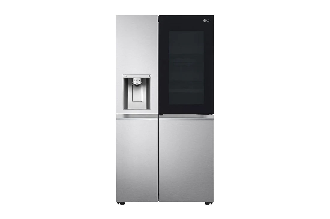 LG Side-by-Side InstaView Door-in-Door™ šaldytuvas, 635L, plotis 91,3cm, aukščio 179cm, Total No Frost, priekinis apšvietimas į produktų skyrių, GSXV90BSDE
