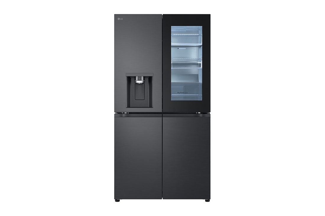 LG InstaView Side by Side šaldytuvas | 1.79m | 638L | Juoda | E class | DoorCooling⁺™  | UVnano™, Vaizdas iš priekio, GMG960EVEE