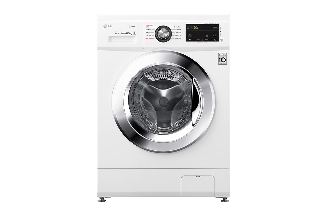 LG skalbimo mašina | 6.5kg | Baltas | E klasė | Inverter Direct Drive™ | Steam™, front, F2J3WSBWE