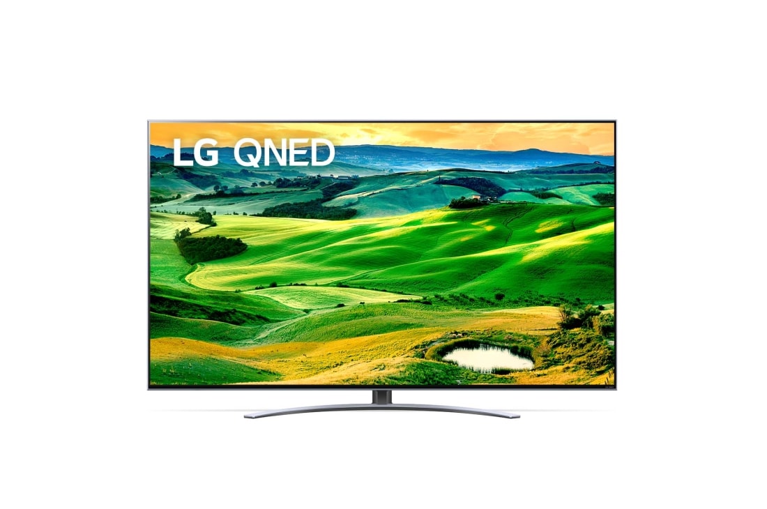 LG 50 colių QNED 4K televizorius, LG QNED televizoriaus vaizdas iš priekio su papildomu vaizdu ir gaminio logotipu, 50QNED823QB