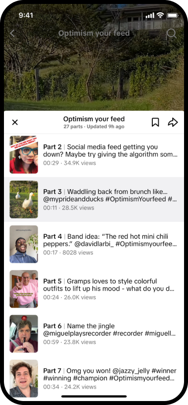 lge_lifesgood „TikTok“ grojaraščio ekrano vaizdas, „Optimism your feed“.