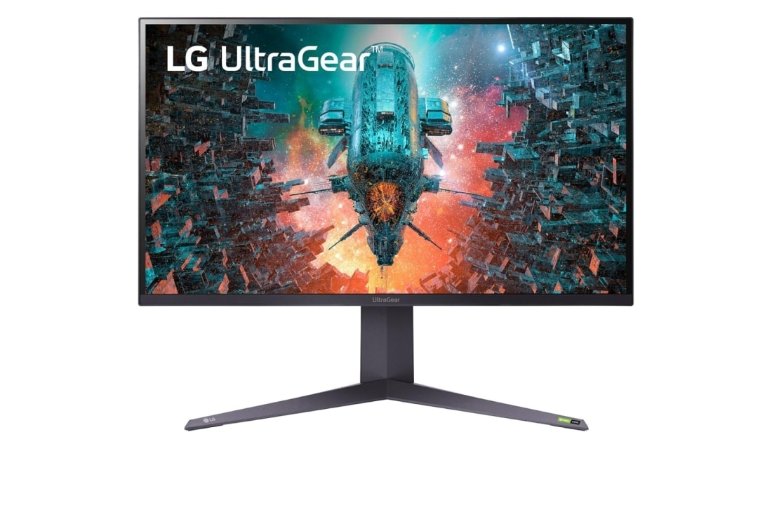 LG 32” UltraGear™ UHD 4K monitors spēlēm ar VESA DisplayHDR™ 1000, skats no priekšpuses, 32GQ950-B