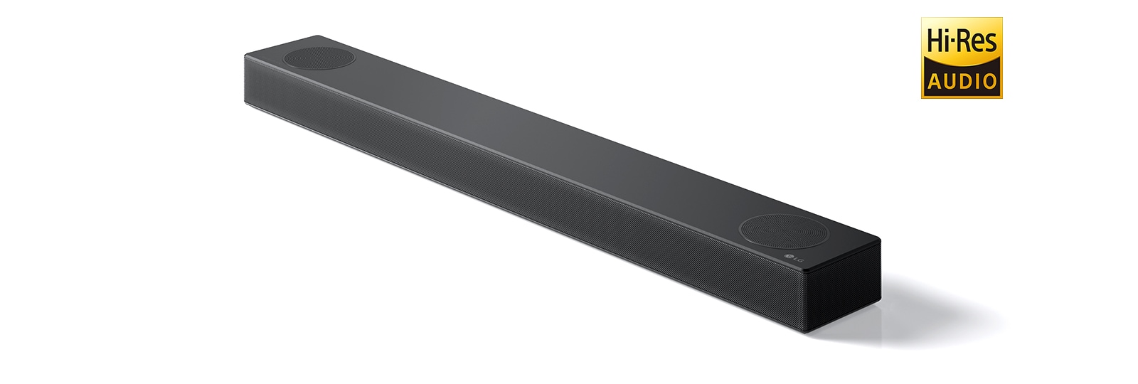 The full image shows the LG soundbar with the LG logo in the lower right corner of the product. The Hi-Res AUDIO logo is visible on the right side or image.