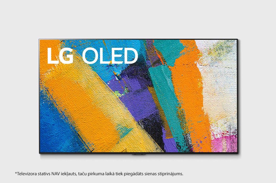 LG 77 collu OLED 4K televizors ar Dolby Vision IQ un Gallery dizainu, skats no priekšpuses ar aizpildošo attēlu, OLED77GX3LA