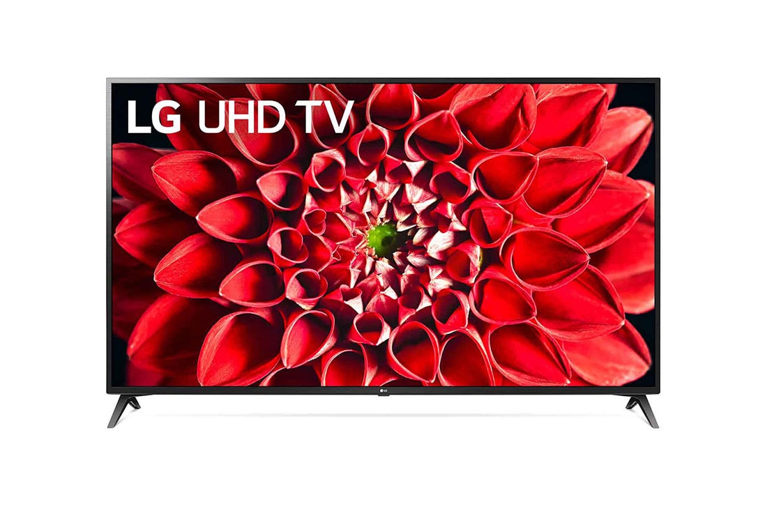 LG 70 collu UHD 4K televizors, skats no priekšpuses ar aizpildošo attēlu, 70UN71003LA