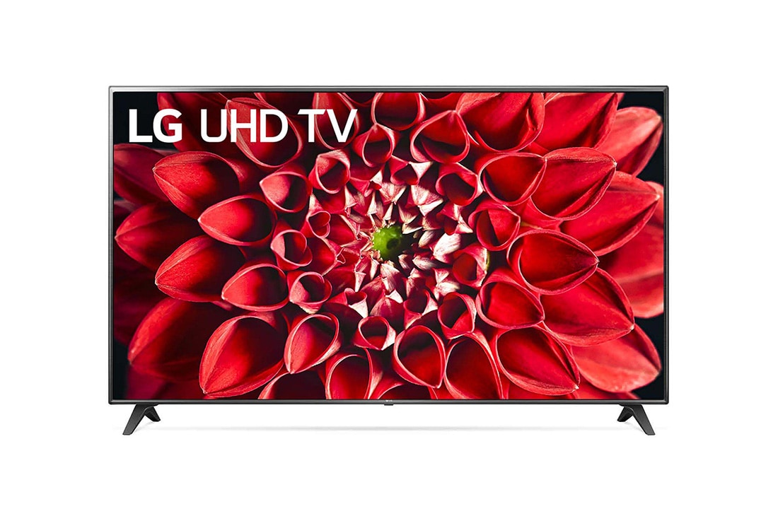 LG 75 collu UHD 4K televizors, skats no priekšpuses ar aizpildošo attēlu, 75UN71003LC