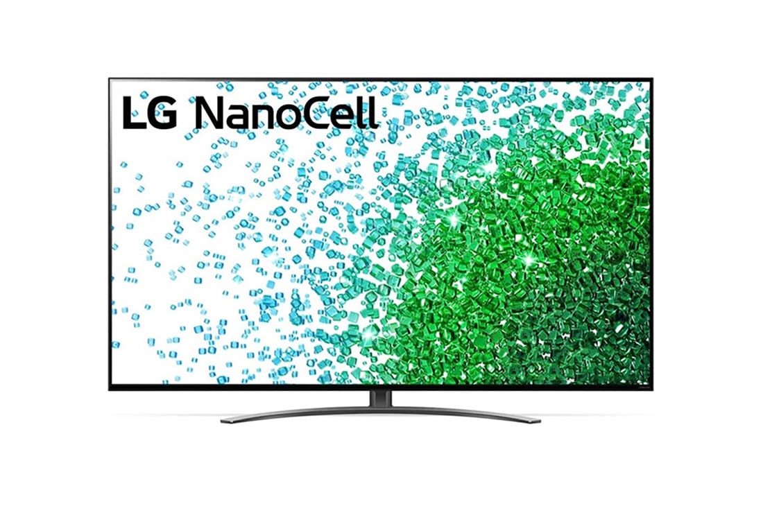 LG 65 collu NanoCell 4K televizors ar α7 procesoru un HGIG režīmu spēlēm, Skats no priekšpuses uz LG NanoCell televizoru, 65NANO813PA
